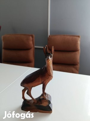 Antik Jellegű, Kézzel Faragott Fa Őz / Zerge Szobor (21,5 cm)