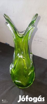 Antik Josef Hospodka zöld tömör üveg váza ritkaság gyűjteményből 