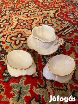 Antik Láng M. Budapest Porcelán Szervírozó Készlet Arany Szegéllyel