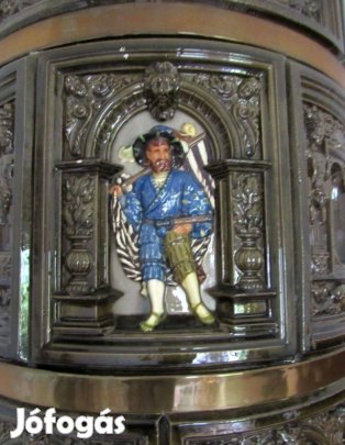 Antik Meisseni cserépkályha - festett, henger forma 1880-ból