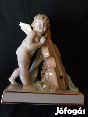 Antik Meisseni porcelán angyalka csellóval eladó szép darab!