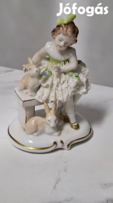 Antik Német porcelán nyuszis kislány