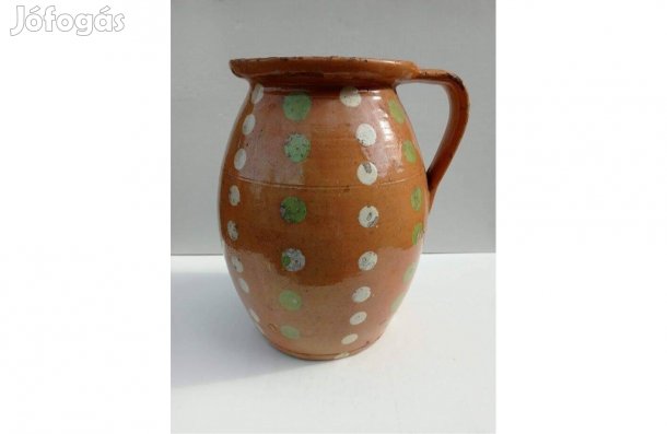 Antik Népi pöttyös mázas cserép edény szilke nagy méretű
