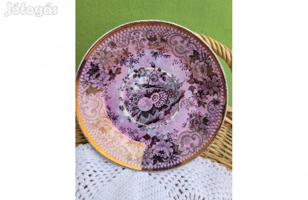 Antik Nightingale Davenport angol irizáló mázas fajansz kistányér