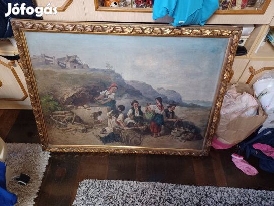 Antik Olajfestmény a keret fa.