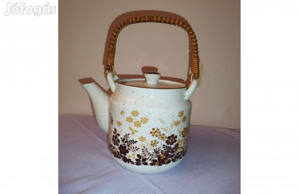 Antik Porcelán teáskanna szűrővel , bambusz füllel