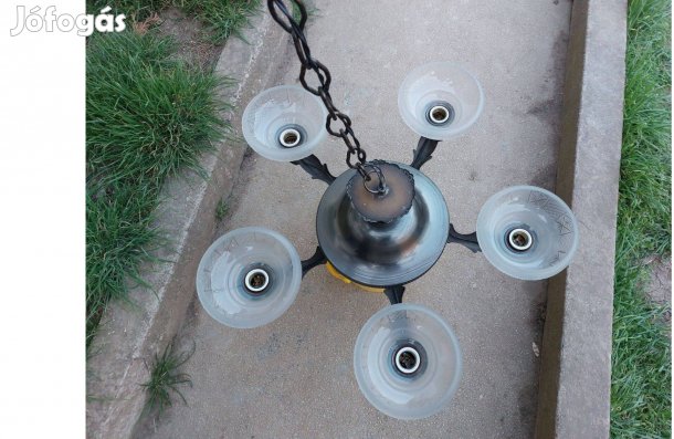 Antik-Réz csillár. 5 üvegburás. Akár szállítással is megrendelhető