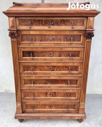 Antik Smizett komód, szekrény diógyökér berakással