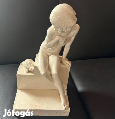 Antik Szobor Gyermek Teknőssel Borbás István 925 Eladó!