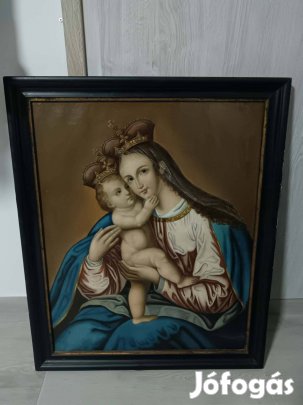 Antik XIX. századi Madonna gyermekével olajfestmény