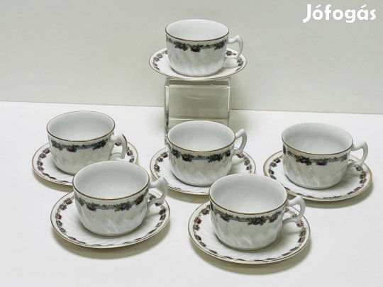 Antik Zsolnay ibolyás-rózsás teáscsészék