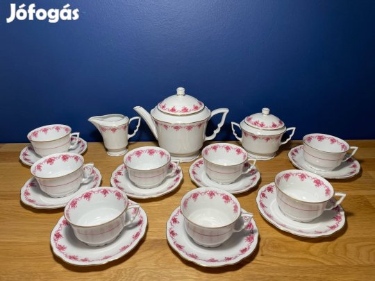 Antik Zsolnay ritka mintás 8 személyes teáskészlet