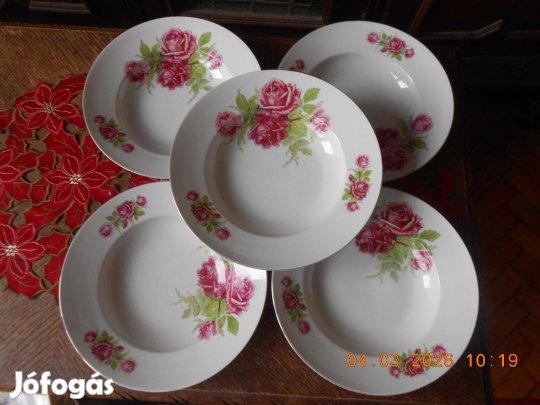 Antik Zsolnay rózsás mély tányér