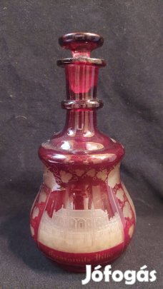 Antik, fújt, pácolt, maratott, nyakontekert dugós üveg palack