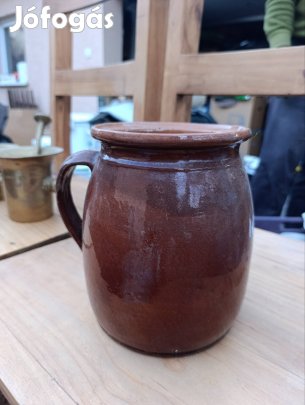 Antik, mázas korsó, köcsög