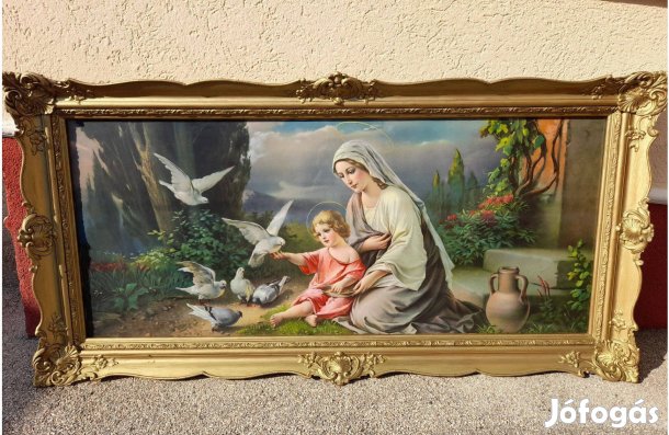 Antik, nagy méretű barokk stílusú díszes képkeret, 136x69cm