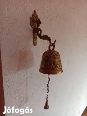 Antik, nagyméretű, réz cselédhívó harang