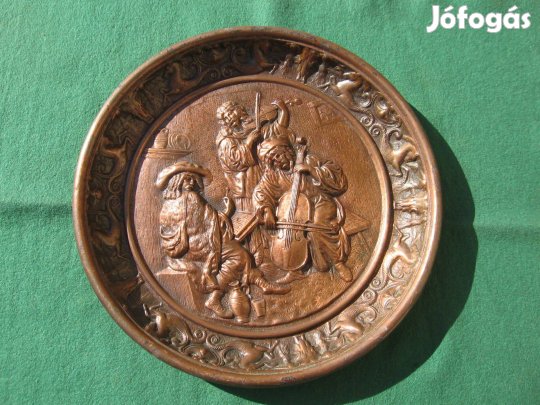 Antik, öntött vas bronzirozott falitál csodaszép darabként ea