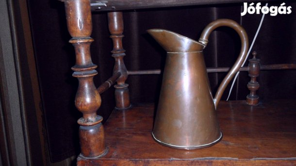 Antik "original nagy méretű 1,6 vörösréz teás füles ritka kancsó kiönt