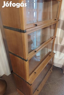 Antik, régi, fémpántos Lingel Károly elemes könyvesszekrény, könyvespo