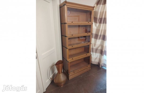 Antik, régi, fémpántos Lingel Károly elemes könyvesszekrény, polc