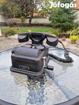 Antik, régi kurblis telefon 1925-1945, fémházas, eredeti csatlakozóval