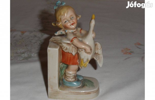 Antik, régi német porcelán figura, nipp, könyvtámasz