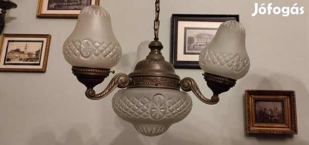 Antik, üvegbúrás réz csillár eladó