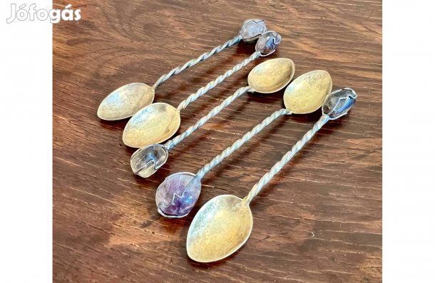 Antik apró ezüst kanalak természetes drágakövekkel