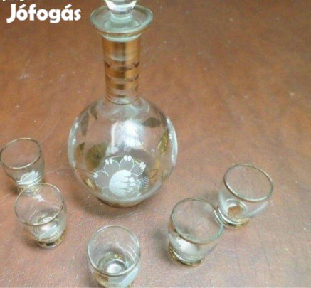 Antik art deco pálinkás üveg pohár készlet