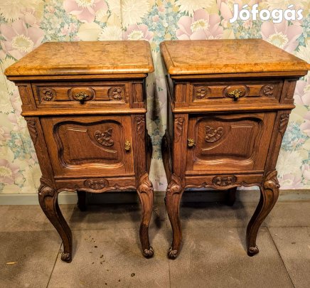Antik barokk márványlapos éjjeliszekrény pár