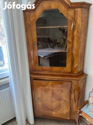 Antik barokk sarok vitrin, sarok szekrény