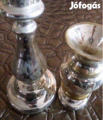 Antik bieder huta üveg gyertyatartó 2 db