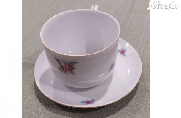 Antik cseh porcelán teáscsésze aljjal