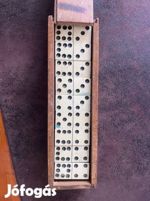 Antik csont domino készlet fatokban