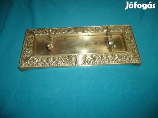 Antik díszes réz íróasztali toll tartó