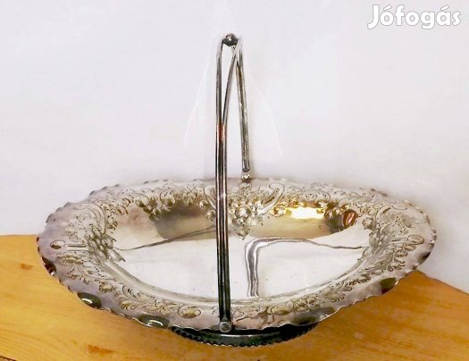 Antik ezüstműves ritkaság. Asztali ezüstözött kínáló kosár, James Deak