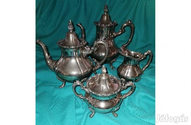 Antik ezüstözött alpakka 4 részes kávés teás kiöntő készlet