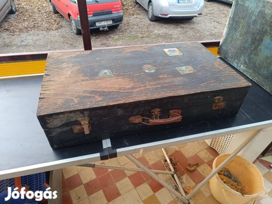 Antik fa bőrönd nagy méretű (zozizo)