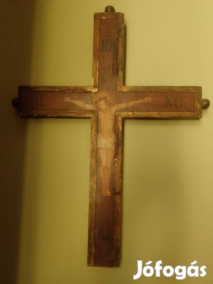 Antik fa kereszt feszület, 19. század