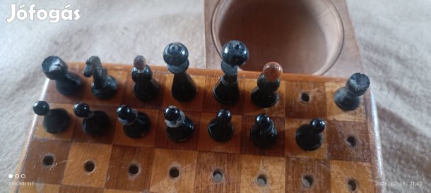 Antik fa utazó mini fa utazó sakk. Utánvét 