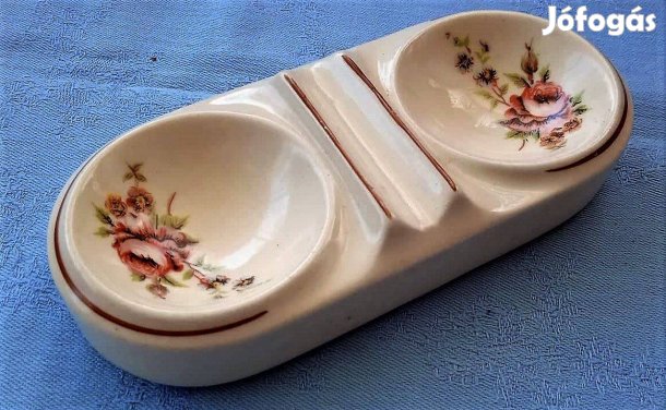 Antik fajansz, kézi festésű asztali fűszertartó