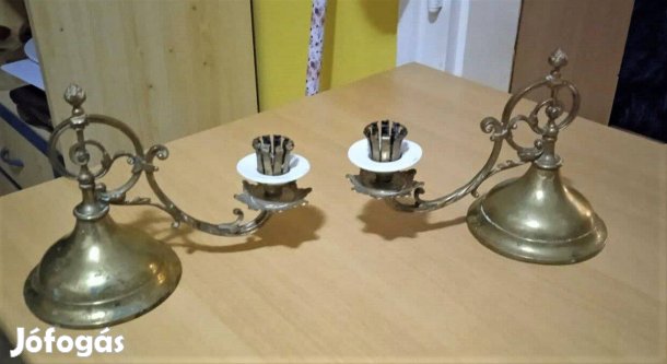 Antik forgatható, konzolos gyertyatartók, bronz és porcelán