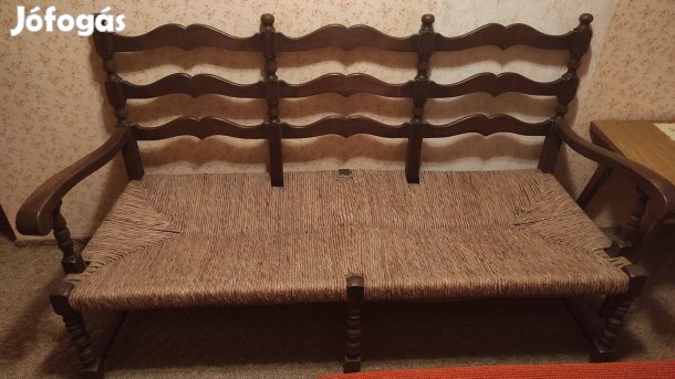 Antik gyékényfonatos, 3 személyes kanapé