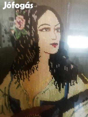 Antik gyönyörű, nagyméretű gobelin falikép fa, blondel keretben