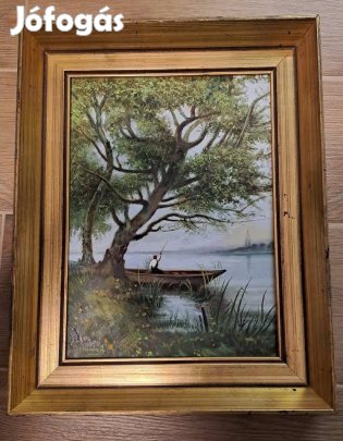 Antik hangulatú olajfestmény, eredeti arany tónusú keretben