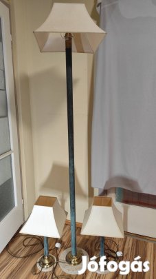 Antik hatású igényes álló lámpa és 2 db asztali lámpa szettben 