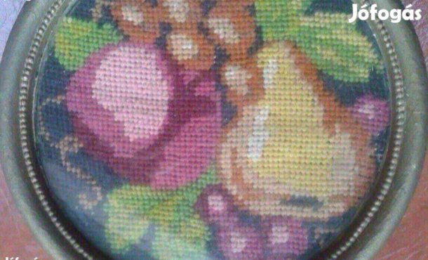 Antik hímzett kép 20-as évek gyümölcs minta