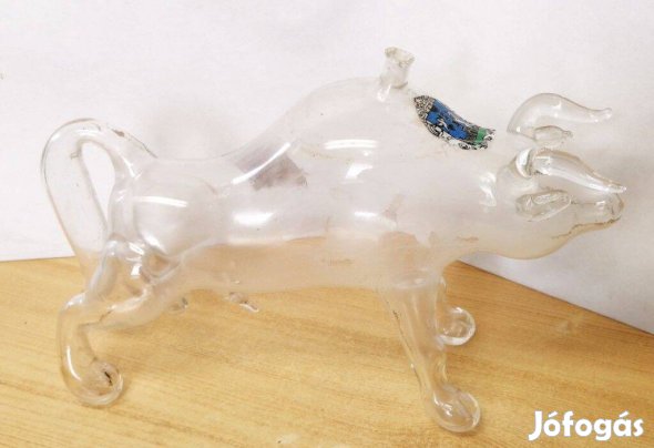 Antik huta Egri bikavér bika forma, borospalack, nagyon ritka limitált