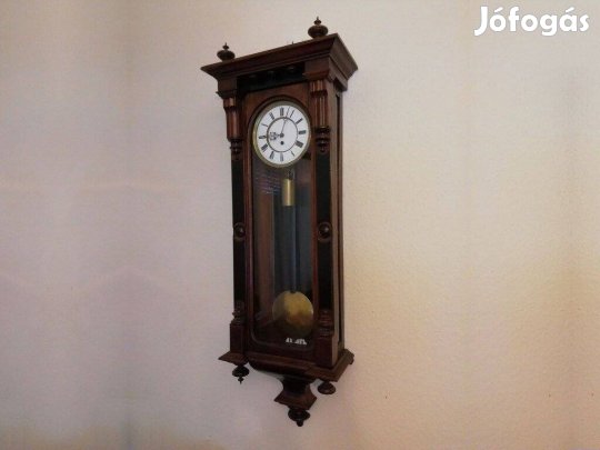 Antik ingás falióra (ingaóra, egy súlyos, 40 x 19 x 115 cm)